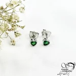 گوشواره قلبی نگین سبز (میخی) نقره کد 21596