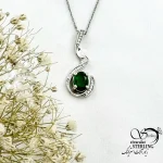 گردنبند طرح منحنی با سنگ طرح زمرد نقره 925 کد 21632