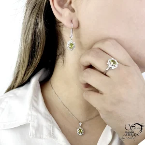 سرویس طرح گل با سنگ زبرجد نقره 925 عیار ایتالیا کد 21639