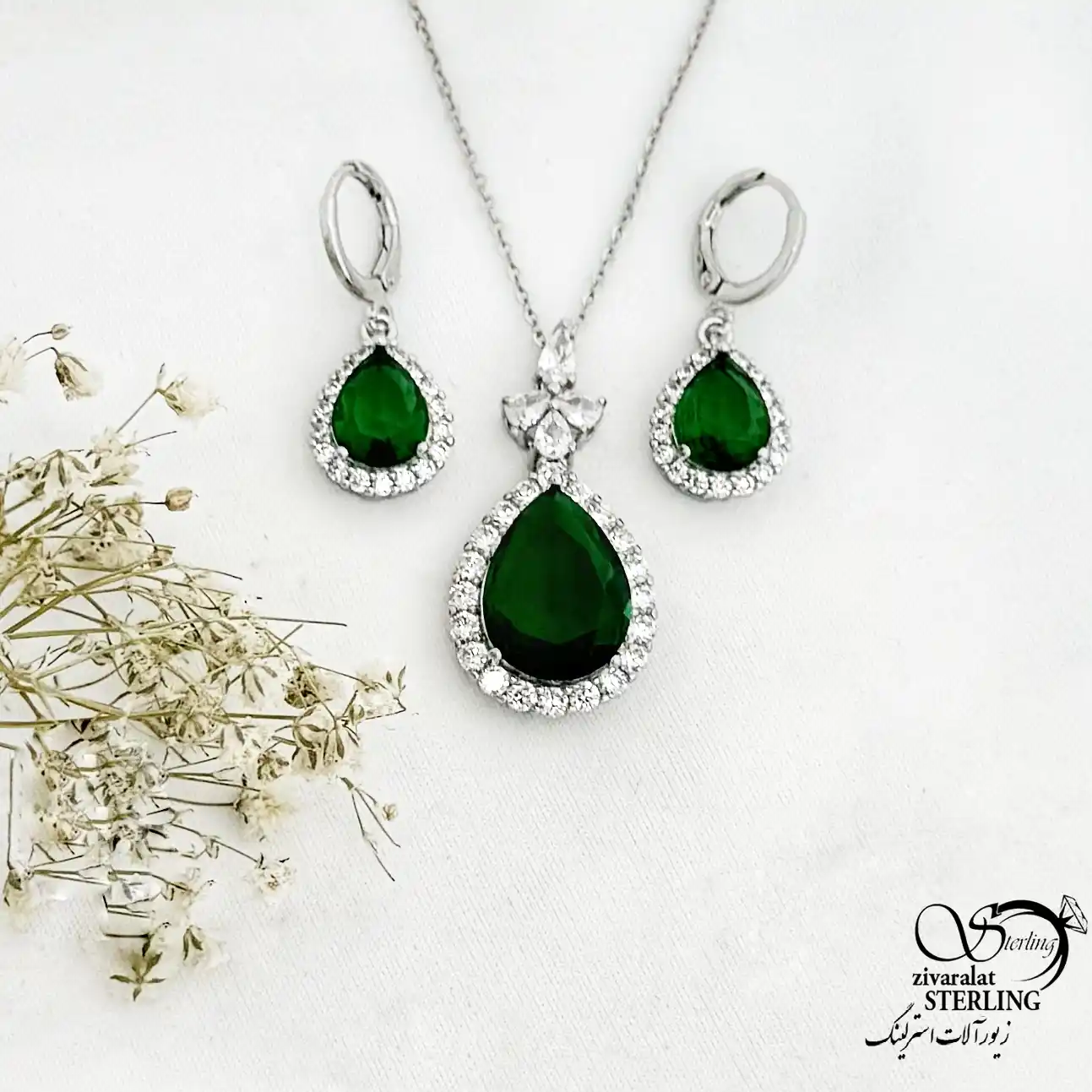 نیمست آویز اشکی با سنگ طرح زمرد کد 21663
