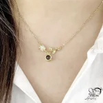 گردنبند استیل شاخه گل با آویز نگین تلسکوپی طلایی کد 21683 - Image 2