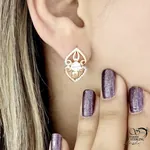 گوشواره ژوپینگ طرح کلاسیک نگین دار کد 21699 - تصویر 2