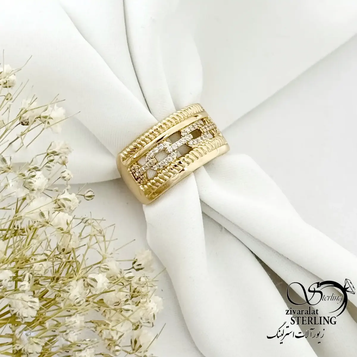 انگشتر مدرن مارک ژوپینگ با روکش آب طلا کد 21742