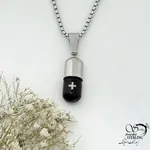 گردنبند استیل مردانه طرح کپسولی سفید و مشکی کد 21768
