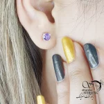 گوشواره نقره سنگ آماتیس (بنفش) کد 18388