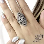 انگشتر نقره طرح دار سیاه قلم کد 21903 - تصویر 2