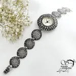 ساعت نقره 925 عیار طرح حصیری (سیاه قلم) کد 21946