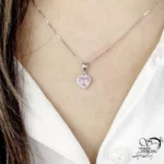 گردنبند نقره قلب با نگین صورتی کد 22024 - تصویر 2