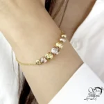 دستبند نقره البرنادو دورنگ با روکش آب طلا زرد کد 22045 - Image 2