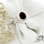 انگشتر عقیق قرمز تیره نقره 925 عیار پشت بسته کد 22067