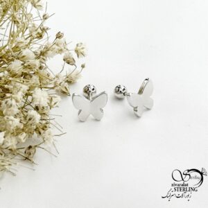 پیرسینگ گوش پروانه اینه ای با نقره 925 عیار کد 22094
