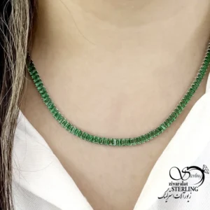 گردنبند فانتزی فول نگین سبز (جواهری) کد 22137