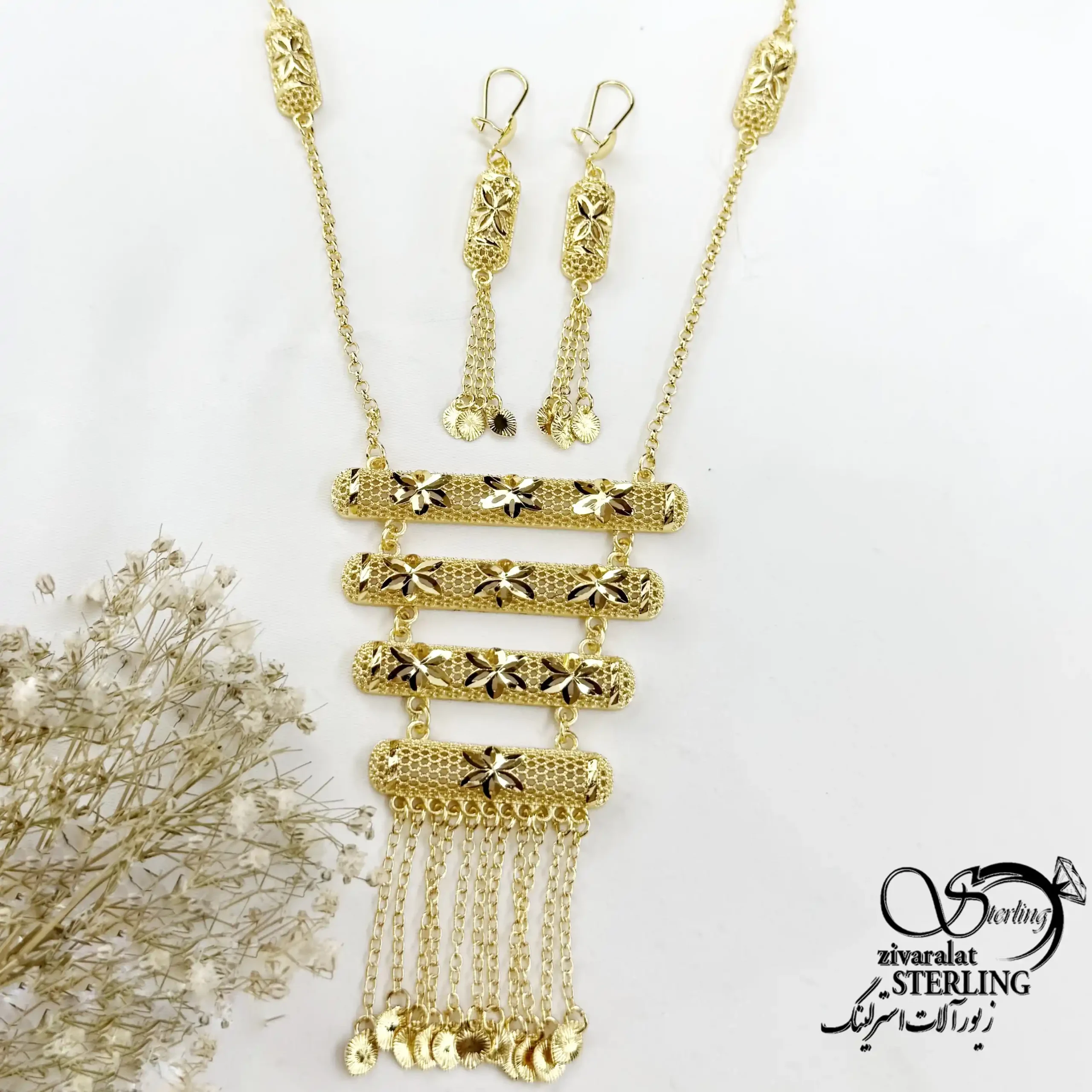 سرویس آویز مجلسی مشابه طلا گل دار کد 22164