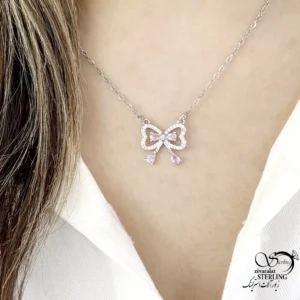 گردنبند پاپیون جواهری با نگین صورتی کد 22172