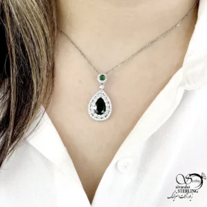 گردنبند آویز اشکی با نگین سبز کد 22177