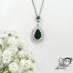گردنبند آویز اشکی با نگین سبز کد 22177