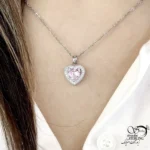 گردنبند مدل قلبی نگین صورتی جواهری کد 22179