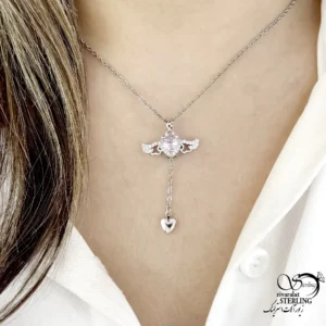 گردنبند قلبی آویز دار با نگین صورتی کد 22183