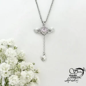 گردنبند قلبی آویز دار با نگین صورتی کد 22183