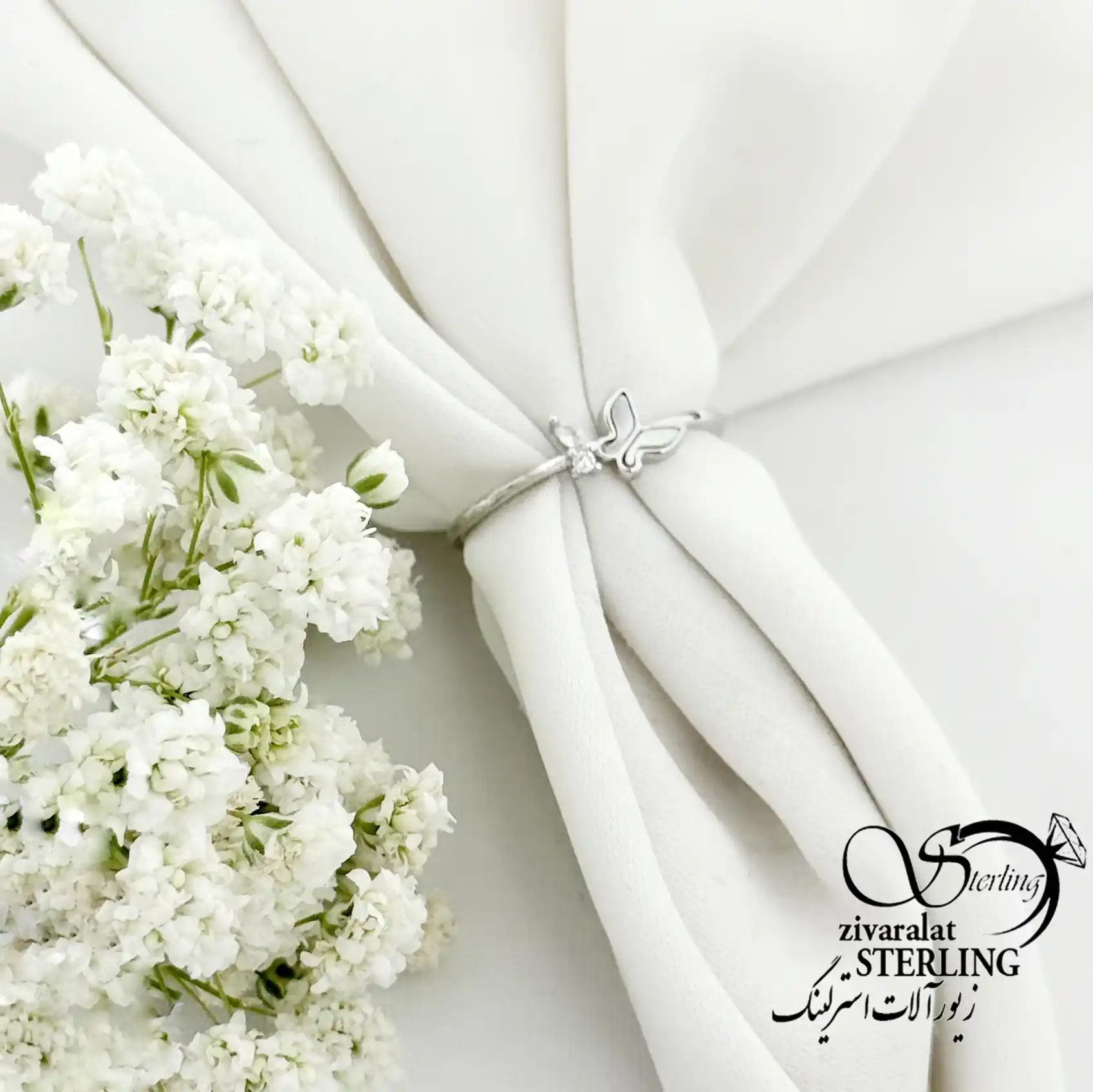 انگشتر نقره 925 عیار پروانه ای کد 22234