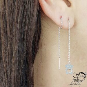 گوشواره استیل بخیه ای آویز خرس سفید کد 10977