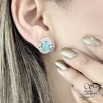 گوشواره نقره 925 عیار میخی با سنگ فیروزه کد 22307