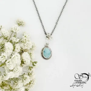 گردنبند نقره ساده با سنگ فیروزه کد 22310