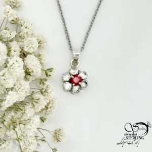 گردنبند نقره آویز گل نگین دار کد 22311
