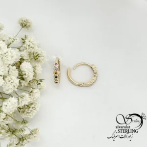 گوشواره ژوپینگ حلقه ایی با نگین رنگی کد 22351