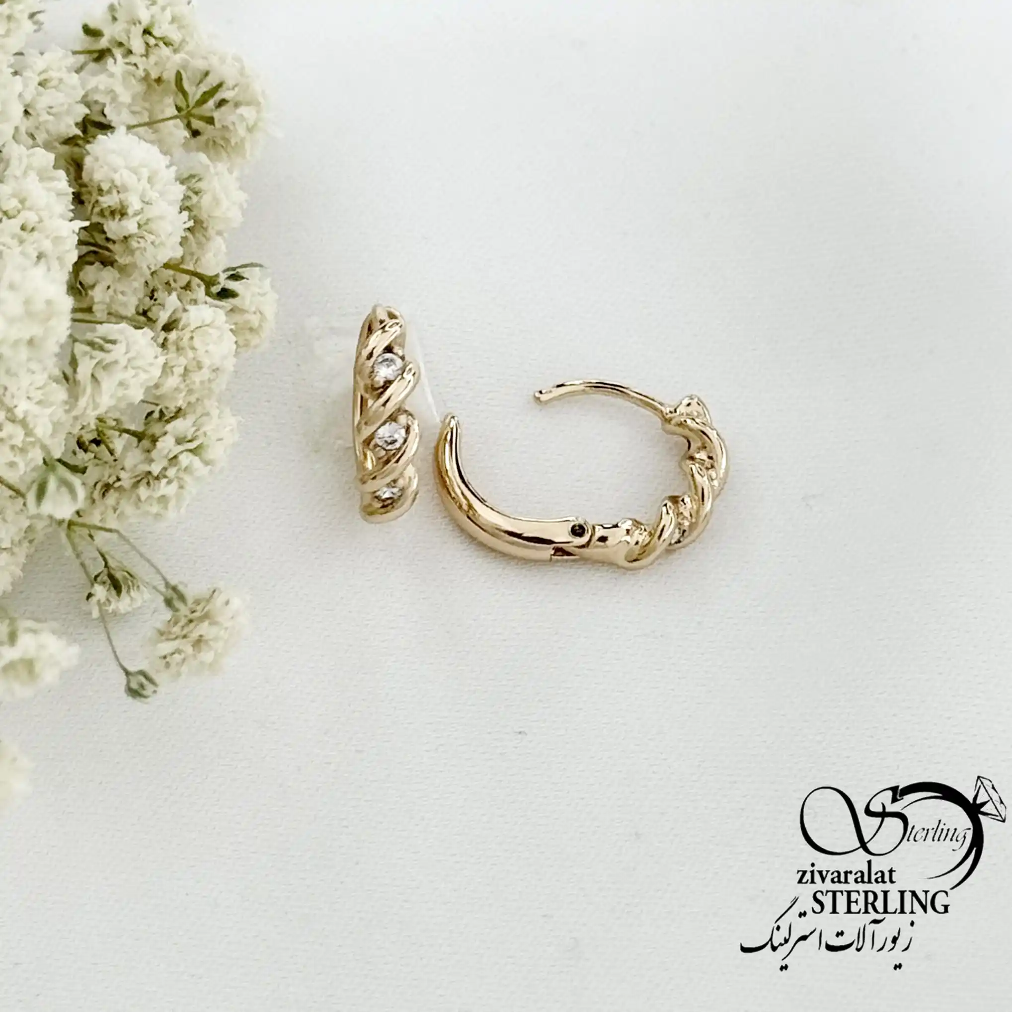 گوشواره کلیپسی طرح طنابی نگین دار کد 22361