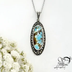 گردنبند نقره فیروزه (سیاه قلم) کد 22420